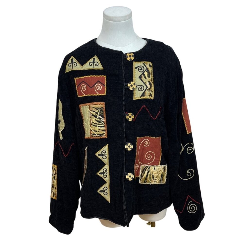 Julia Kin Womens Black Patchwork Jacket Size L